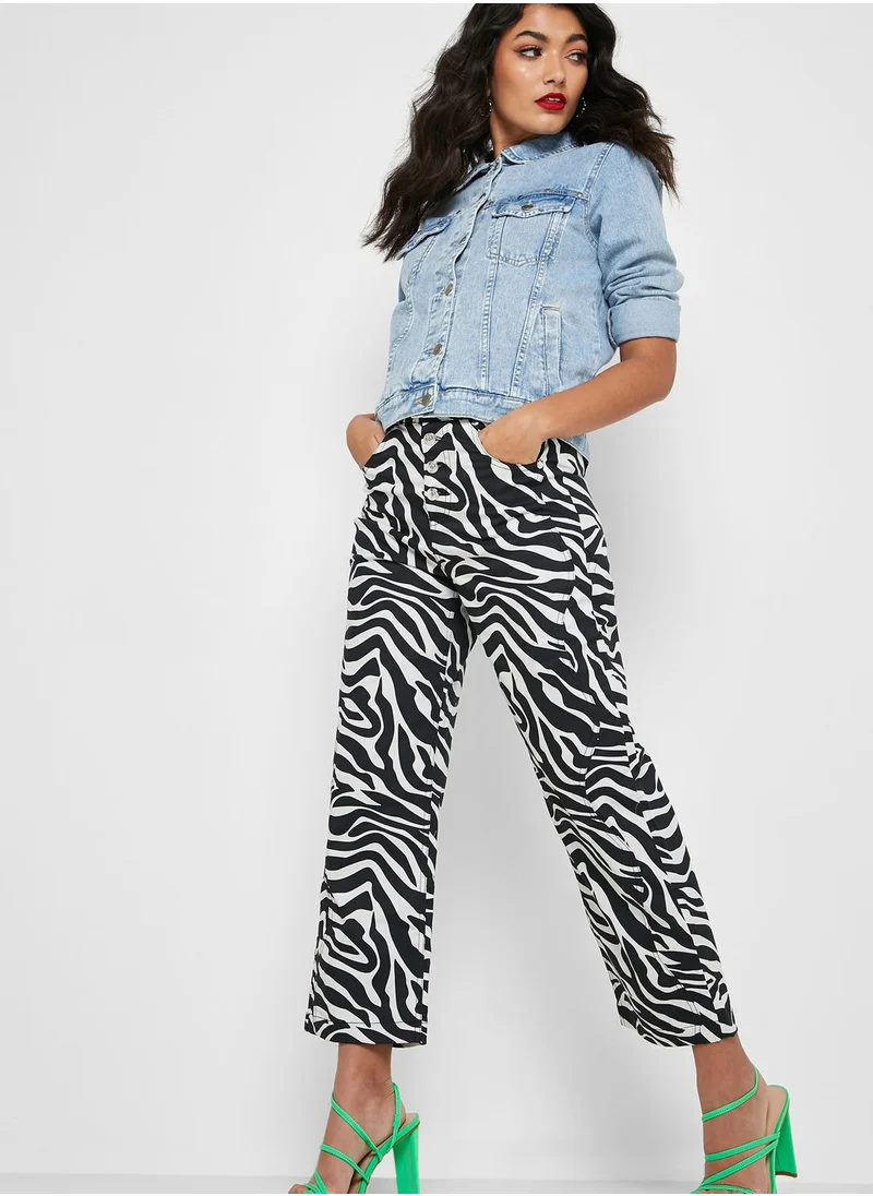 House Of Sunny Wide Leg Zebra Print Jeans