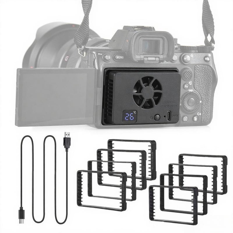 نظام تبريد خارجي لمروحة تبريد كاميرا FS-06 مع شاشة OLED و8 ألواح محولات تركيب للاستبدال بدلًا من كاميرات سوني A7M4/ZVE1/A6700/A7C2/ZV-E10/ZV1/A7C/FX30/A7S3، وبدلًا من كاميرات كانون - Image 1