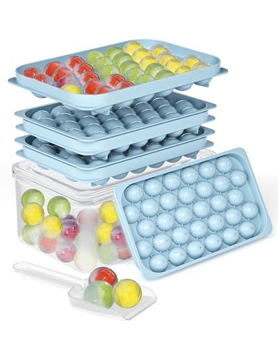 Yomeixte Ice Cube Trays with Lid and Bin BPAFree Mini 08 Inch Sphere Ice Molds 2Pack Small Round Ice Ball Trays Easy Release Includes Scoop Ice Storage Box for Cocktails Coffee - Image 1