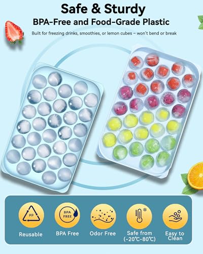 Yomeixte Ice Cube Trays with Lid and Bin BPAFree Mini 08 Inch Sphere Ice Molds 2Pack Small Round Ice Ball Trays Easy Release Includes Scoop Ice Storage Box for Cocktails Coffee - Image 3