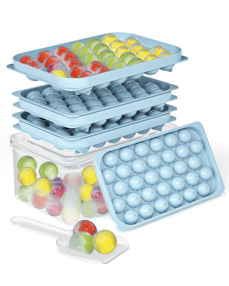 Yomeixte Ice Cube Trays with Lid and Bin BPAFree Mini 08 Inch Sphere Ice Molds 2Pack Small Round Ice Ball Trays Easy Release Includes Scoop Ice Storage Box for Cocktails Coffee - Image 2