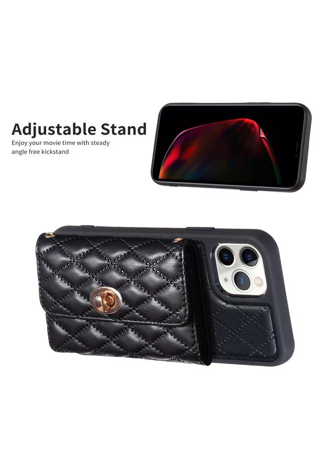 Zaboon Case For iPhone 11 Pro Horizontal Metal Buckle Wallet Rhombic Leather Phone Case - Image 5