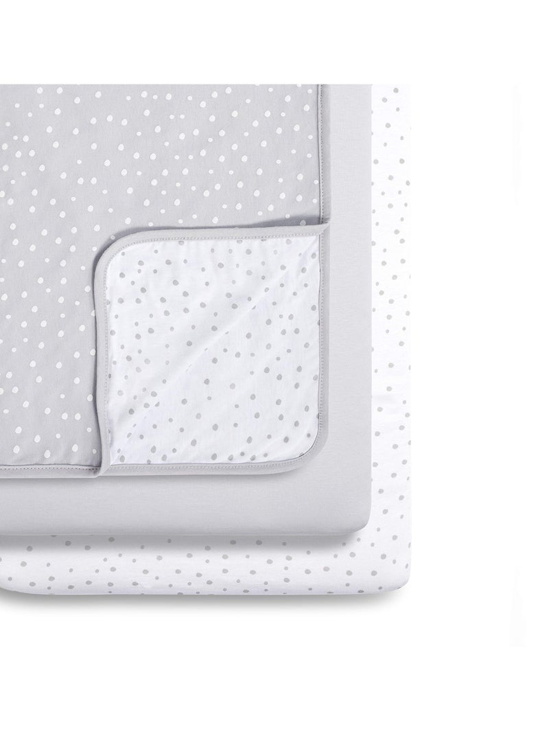 Snuz 3 Piece Crib Bedding Set 100% Jersey Cotton Grey and White Blanket and Crib Sheets Grey Spot - Image 1