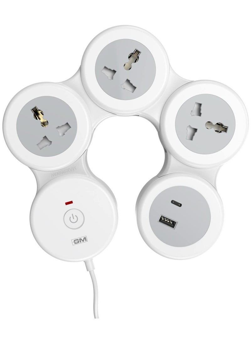Generic - GM 4+1 G-Hoop Spike Guard with C & A Type USB-Master Switch,Indicator, Safety Shutter, 1.8 Mtr Wire with Overload Protection 3 International sockets & 2 USB Port 1 C Type 1 A Type 3.1A… - Image 1