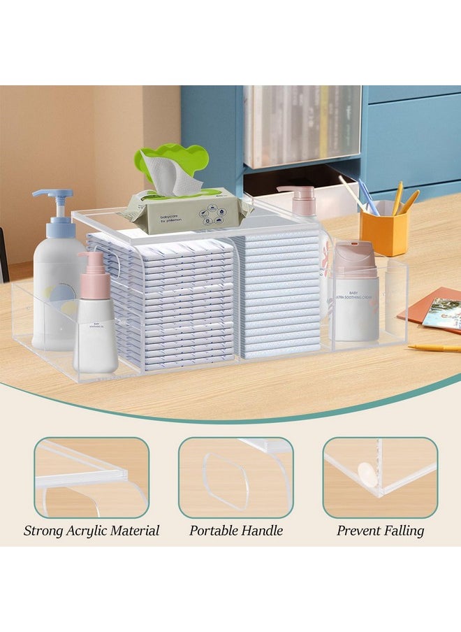 Jumyee Acrylic Diaper Caddy, Changing Diaper Table Organizer, Tabletop Detachable Clear Diaper Storage Organizer for Diapers, Wipes, and More Baby Stuff