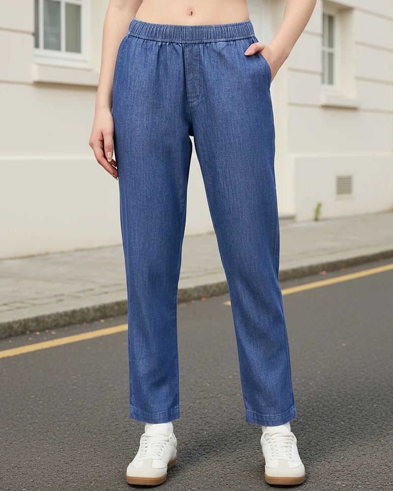 بيواكوف Women's Rinse Blue Ankle Length Jeans