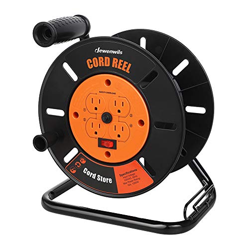 DEWENWILS Extension Cord Storage Reel with 4-Grounded Outlets, Heavy Duty Open Cord Reel for 12/3,14/3,16/3 Gauge Power Cord, Hand Wind Retractable, 10A Circuit Breaker, Rocker Power Switch - Image 1