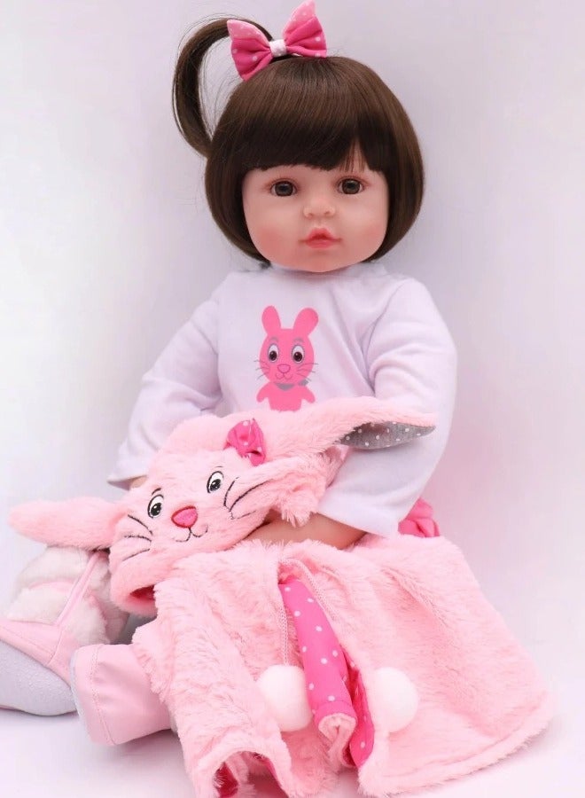 Realistic Reborn Baby, Girl Doll Soft Silicone Full Body Gift, 48cm Handmade Cute Doll for 3 Years Old - Image 1