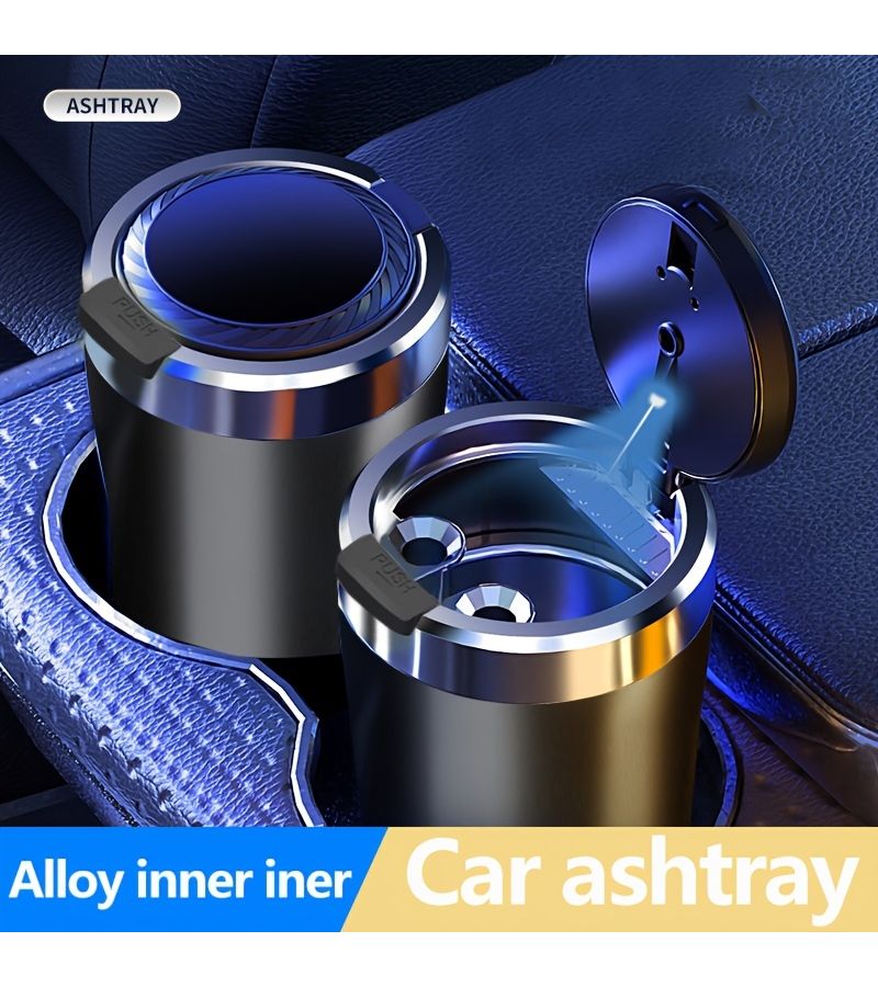 Creative Multifunctional Car Ashtray With Automatic Lid And Ambient Light Premium Men Car Accessory Pure Black - Image 1