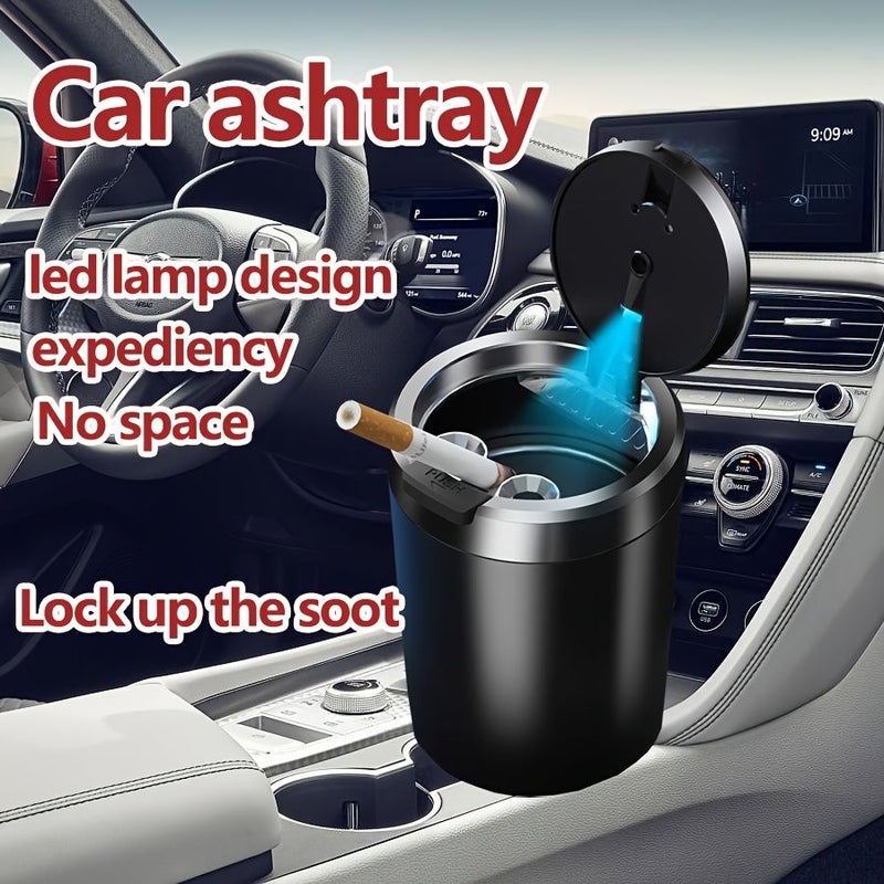Creative Multifunctional Car Ashtray With Automatic Lid And Ambient Light Premium Men Car Accessory Pure Black - Image 3