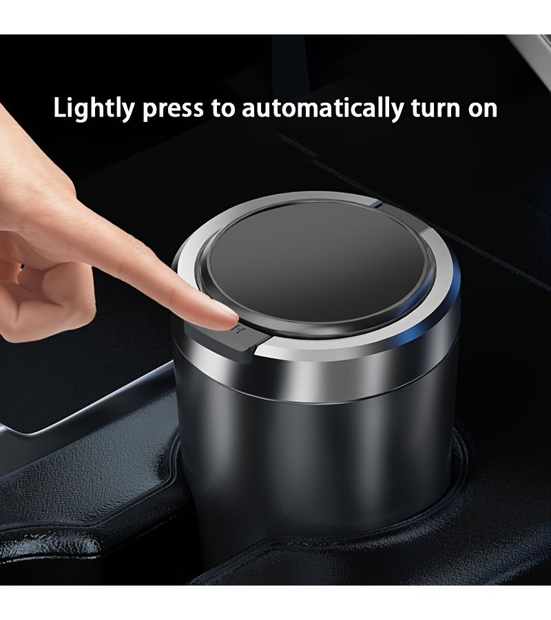 Creative Multifunctional Car Ashtray With Automatic Lid And Ambient Light Premium Men Car Accessory Pure Black - Image 5