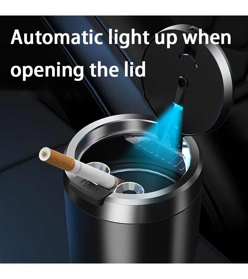 Creative Multifunctional Car Ashtray With Automatic Lid And Ambient Light Premium Men Car Accessory Pure Black - Image 4