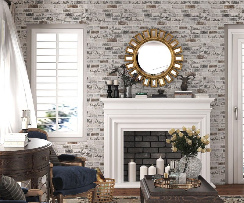 PeonyQueen Brick Wallpaper Peel and Stick Wallpaper 17.3"x78.8" Grey and White 3D Brick Wallpapers Self Adhesive Vintage Wall Paper Removable Textured Contact Paper for Fireplace Kitchen Home Decoration Vinyl - Image 2