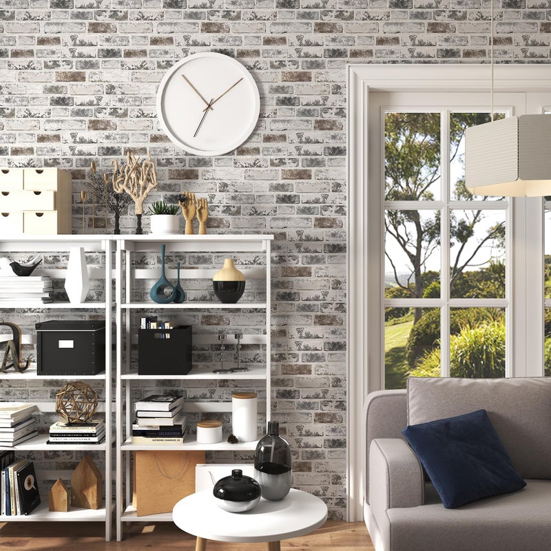 PeonyQueen Brick Wallpaper Peel and Stick Wallpaper 17.3"x78.8" Grey and White 3D Brick Wallpapers Self Adhesive Vintage Wall Paper Removable Textured Contact Paper for Fireplace Kitchen Home Decoration Vinyl - Image 4