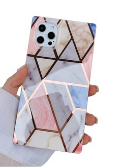 Luxury Square Geometric Compatible with iPhone 12 Pro Max Marble Case Slim Stylish Glitter Glossy Soft TPU Silicone Rubber Gel Shockproof Protective Bumper Cases Cover