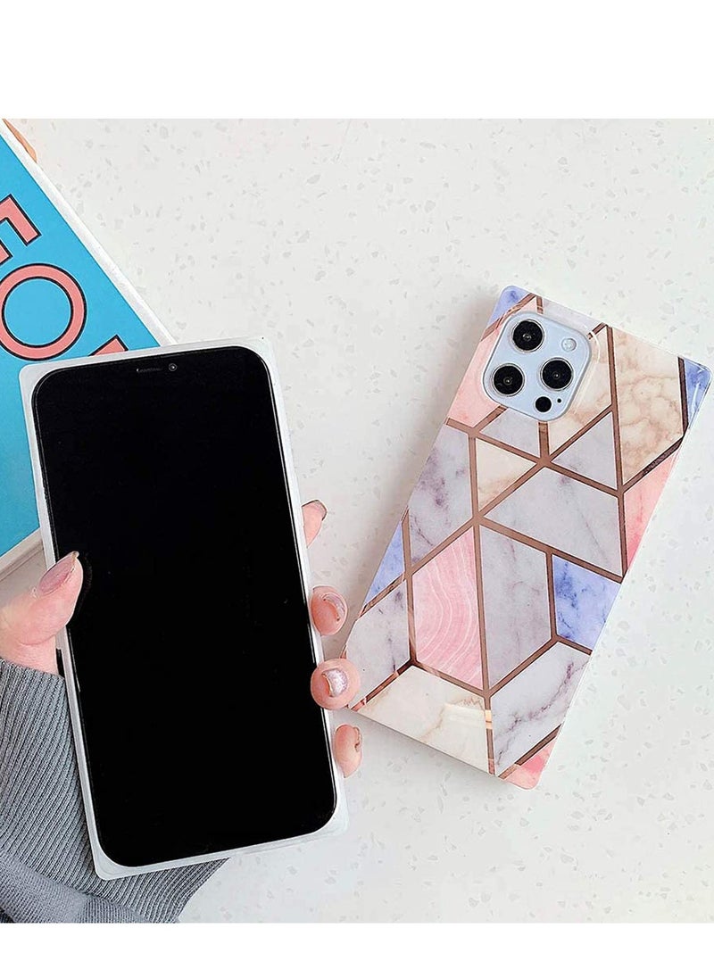 Generic - Luxury Square Geometric Compatible with iPhone 12 Pro Max Marble Case Slim Stylish Glitter Glossy Soft TPU Silicone Rubber Gel Shockproof Protective Bumper Cases Cover - Image 1