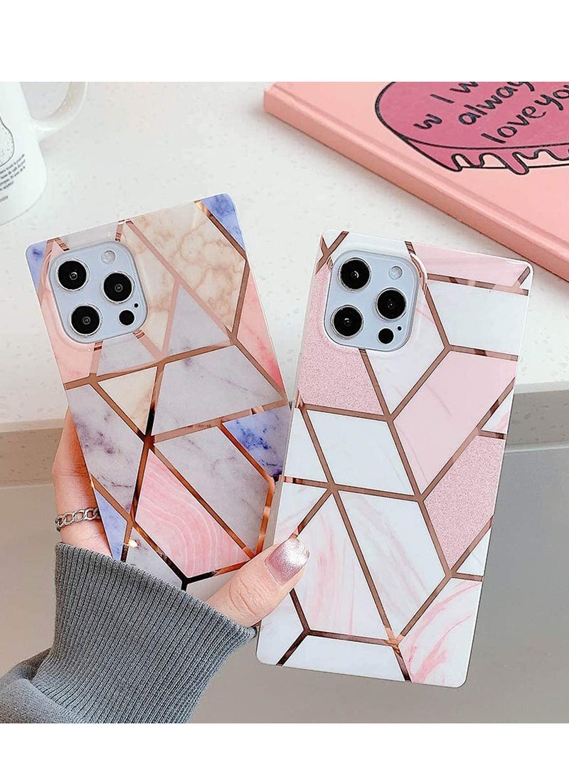 Generic - Luxury Square Geometric Compatible with iPhone 12 Pro Max Marble Case Slim Stylish Glitter Glossy Soft TPU Silicone Rubber Gel Shockproof Protective Bumper Cases Cover - Image 1
