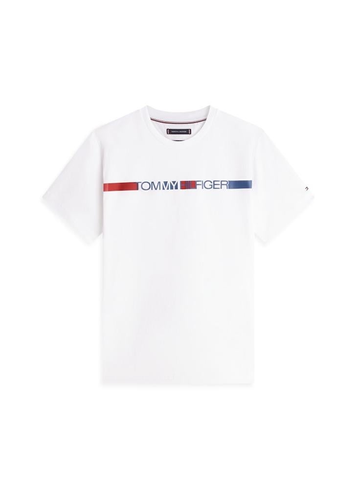 TOMMY HILFIGER Logo Stripe Jersey Crew Neck T-Shirt - Image 5