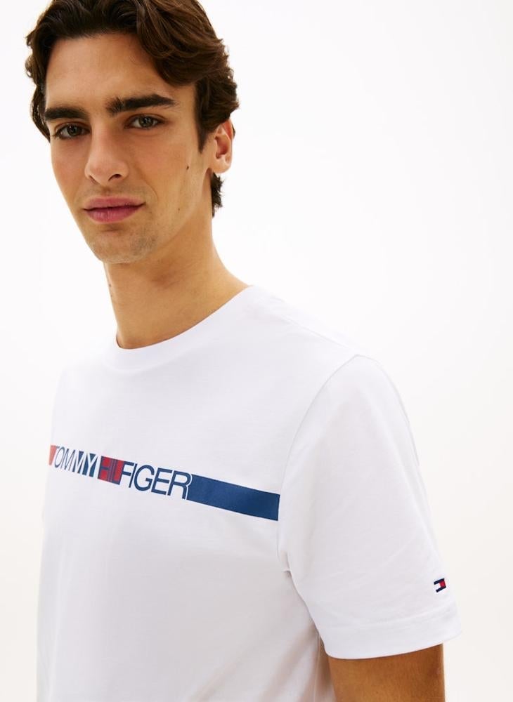 TOMMY HILFIGER Logo Stripe Jersey Crew Neck T-Shirt - Image 3