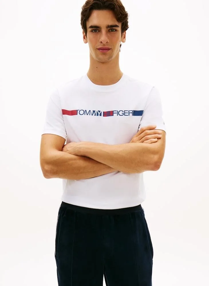 Logo Stripe Jersey Crew Neck T-Shirt