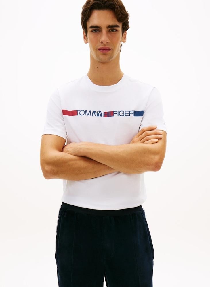 TOMMY HILFIGER Logo Stripe Jersey Crew Neck T-Shirt - Image 1
