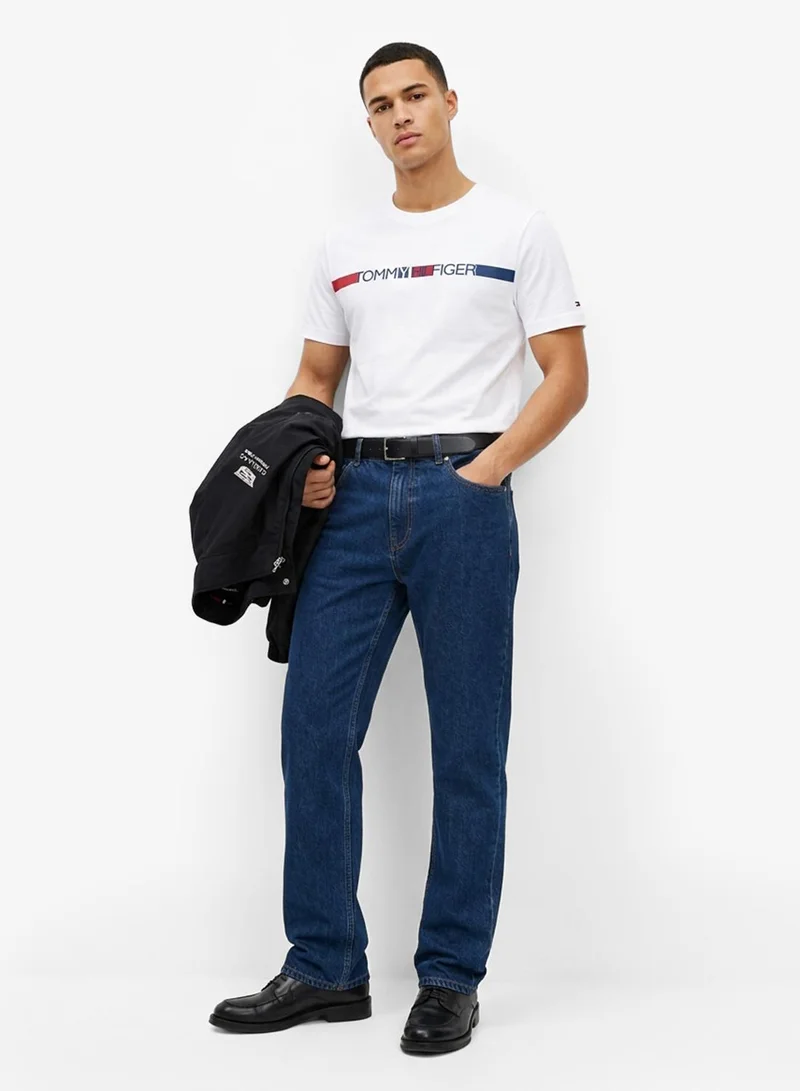 Tommy Hilfiger Logo Stripe Jersey Crew Neck T-Shirt