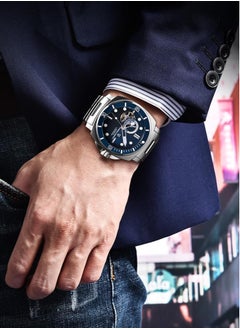 PAGANI DESIGN New Men's Mechanical Automatic Watches, Stainless Steel Frame, Equipped With Sapphire Glass Surface, Imported NH39 Movement, Silver-Blue Dial With Silver Stainless Steel Strap, Fashionable And Luxurious PD1736  - Image 3
