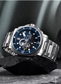 PAGANI DESIGN New Men's Mechanical Automatic Watches, Stainless Steel Frame, Equipped With Sapphire Glass Surface, Imported NH39 Movement, Silver-Blue Dial With Silver Stainless Steel Strap, Fashionable And Luxurious PD1736  - Image 4