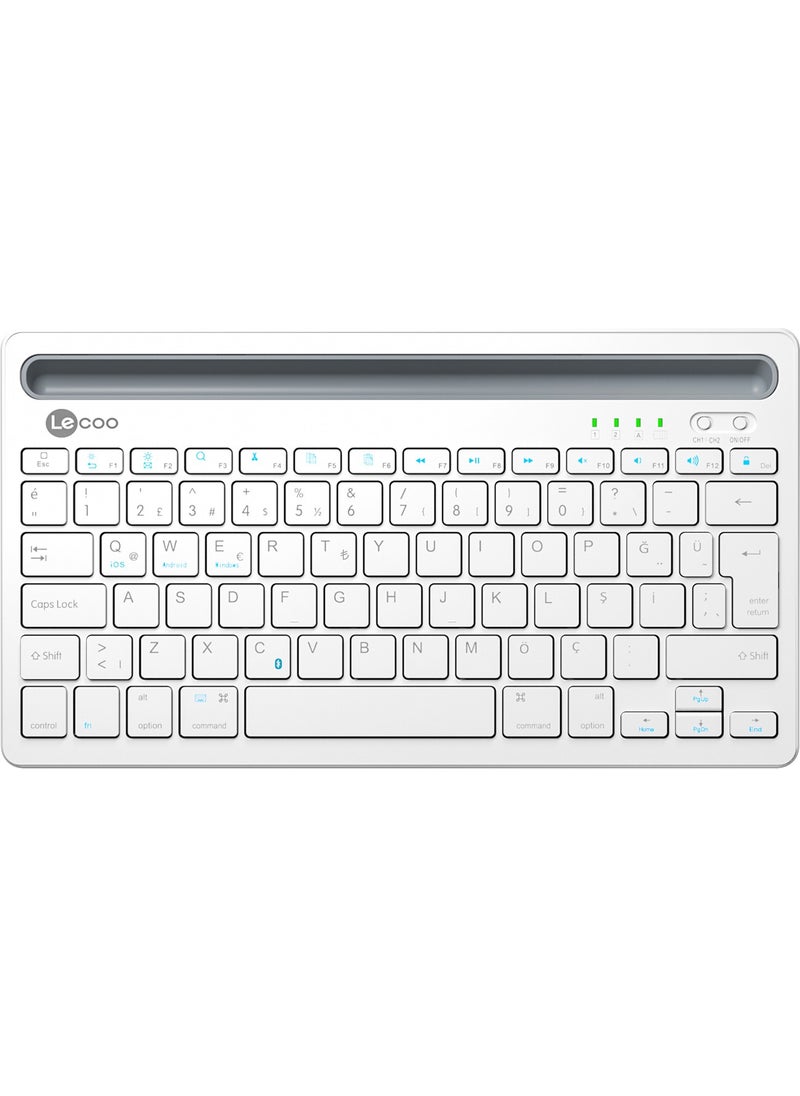 lecoo - BK100 Multi-Device Compatible Rechargeable Wireless Bluetooth Turkish Q Keyboard White - Image 1