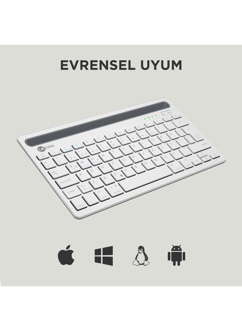 lecoo - BK100 Multi-Device Compatible Rechargeable Wireless Bluetooth Turkish Q Keyboard White - Image 1