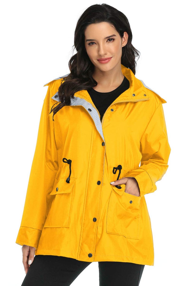 Arthas Women Light Rain Jacket Waterproof Active Outdoor Trench Raincoat with Hood Lightweight Plus Size for Girls (Yellow, M) - Image 3