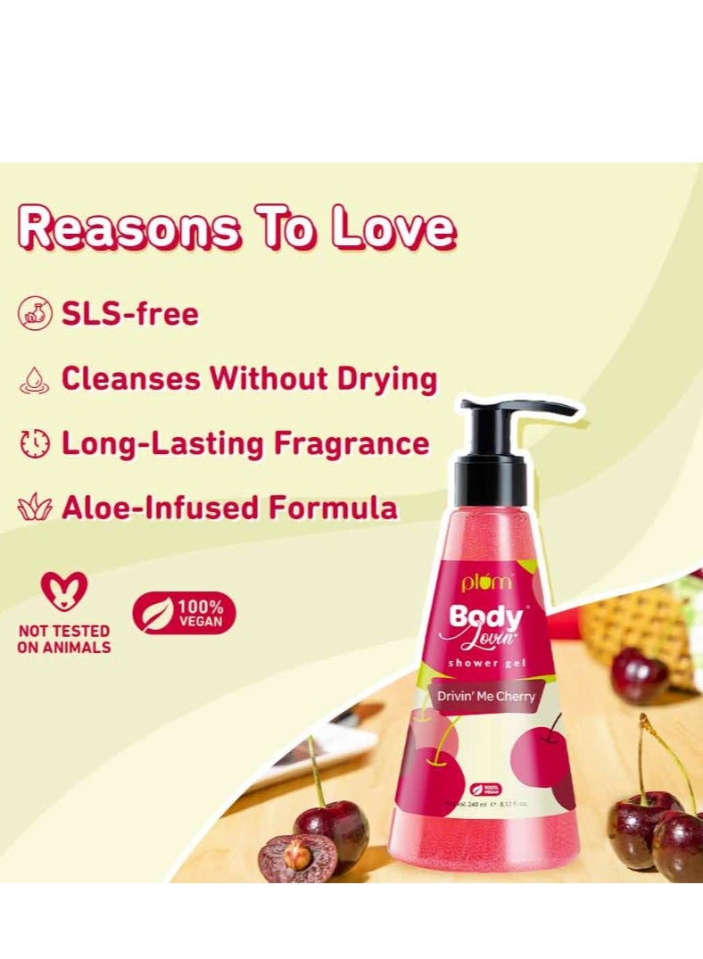 Plum Plum BodyLovin Shower Gel Drivin' Me Cherry Body Wash for All Skin Types Hydrating Fresh Cherry Fragrance 100% Vegan 240ml  - Image 2