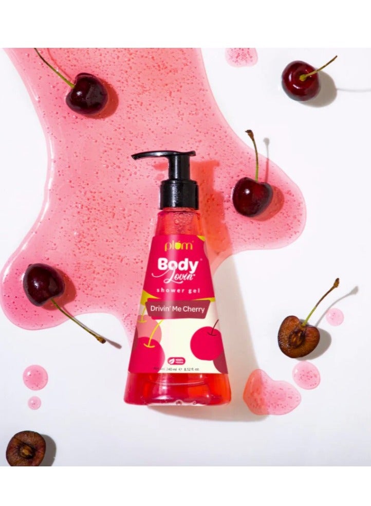 Plum Plum BodyLovin Shower Gel Drivin' Me Cherry Body Wash for All Skin Types Hydrating Fresh Cherry Fragrance 100% Vegan 240ml  - Image 1