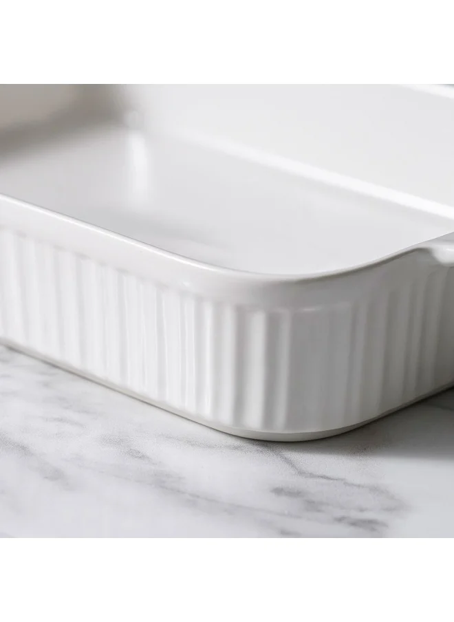 DANUBE HOME Serax Porcelain Rectangular Baking Dish for Baking Souffle Pudding Unique Design For Kitchen Hotel Restaurant Banquet and Daily Use 30.5X18.5X5.5CM