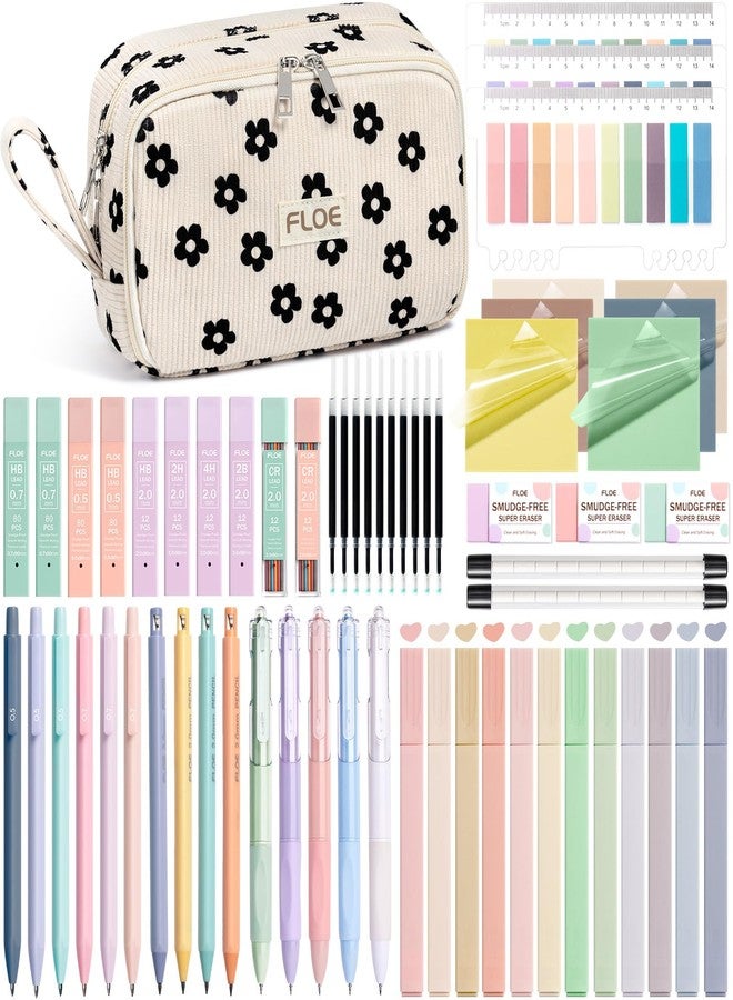 FLOE 62PCS Aesthetic School Supplies, Cute Back to School Supplies College Essentials Preppy Stationary Set with Large Pencil Pouch Case, Pastel Highlighters Gel Pens Mechanical Pencils for Student Girls - Image 1