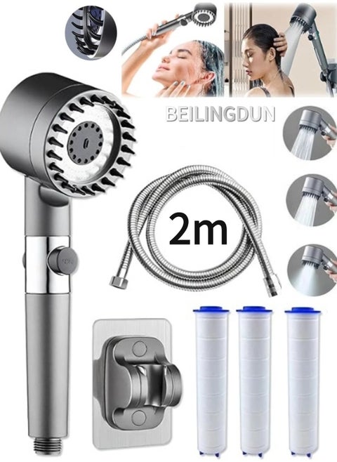 Filtered Shower Head with Handheld (3 Modes), High Pressure Showerhead Set with 3 Filters、2m  Hose、1 Adjustable Bracket,Remove Chlorine and Impurities, Massages Scalp to Anti Hairfall and Dry Skin，Detachable Showerhead Filter Head with ON/OFF Switch