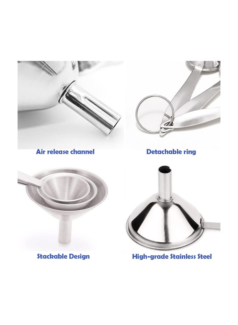 Generic Small Funnels for Filling Bottles 3 Pcs Stainless Steel Kitchen Funnel Set with Long Handle Food Grade Mini Metal Funnel for Transferring Oil Liquid Easy Cleaning with a Brush - Image 3