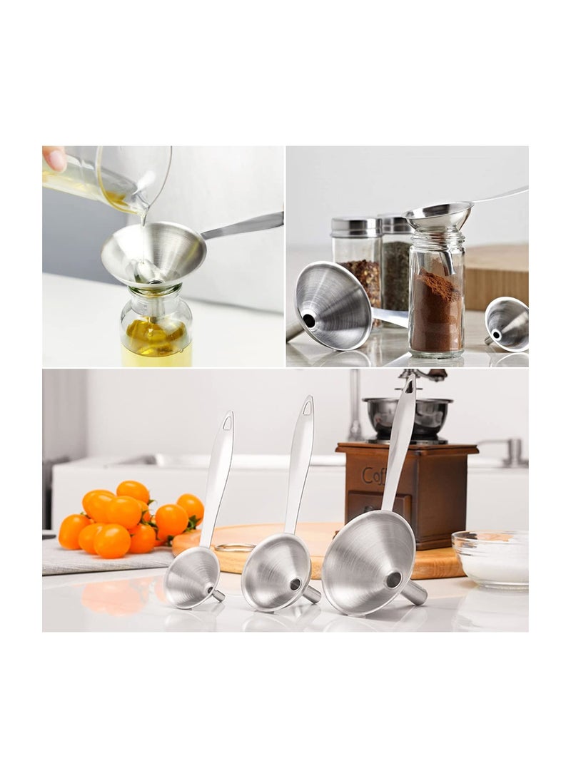 Generic Small Funnels for Filling Bottles 3 Pcs Stainless Steel Kitchen Funnel Set with Long Handle Food Grade Mini Metal Funnel for Transferring Oil Liquid Easy Cleaning with a Brush - Image 2