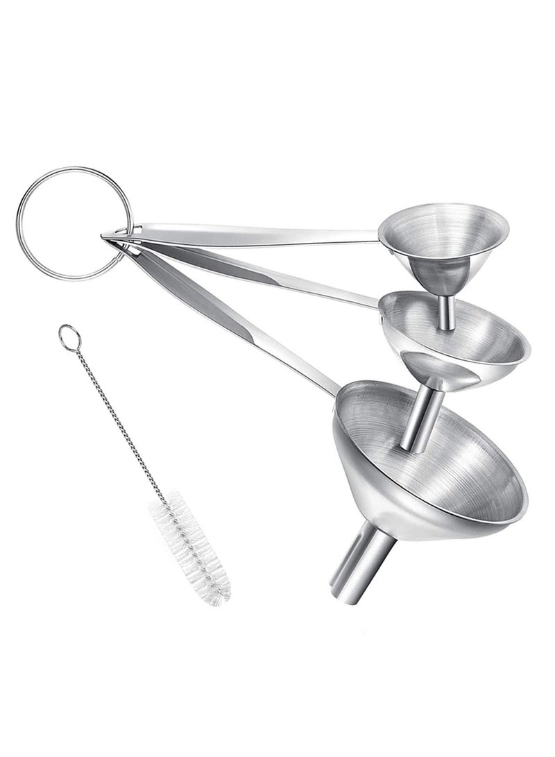 Generic Small Funnels for Filling Bottles 3 Pcs Stainless Steel Kitchen Funnel Set with Long Handle Food Grade Mini Metal Funnel for Transferring Oil Liquid Easy Cleaning with a Brush - Image 1