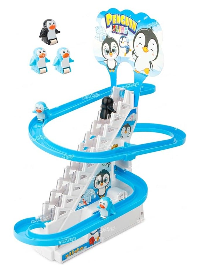 3-Piece Stair Climbing Penguin Playset, Cute Little Penguin Pattern Toy with Lights and Music
