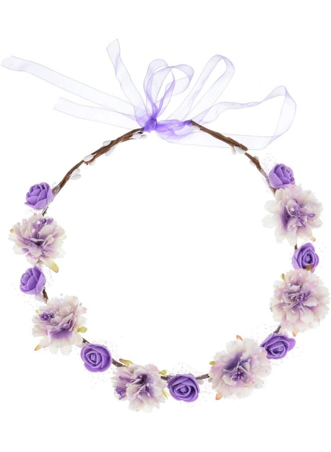 DDazzling Girls Breath Crown Flower Girl crown Floral Headband Wedding Hair Wreath Photo Props, Purple, Free Size - Image 2