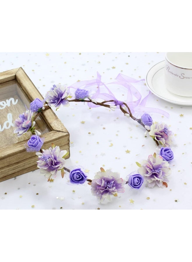 DDazzling Girls Breath Crown Flower Girl crown Floral Headband Wedding Hair Wreath Photo Props, Purple, Free Size - Image 4