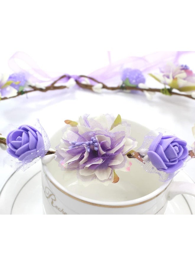 DDazzling Girls Breath Crown Flower Girl crown Floral Headband Wedding Hair Wreath Photo Props, Purple, Free Size - Image 3