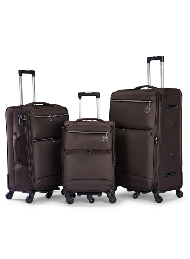Limra Premium 3-Piece Brown Fabric Luggage Set with Practical Lightweight Travel Design