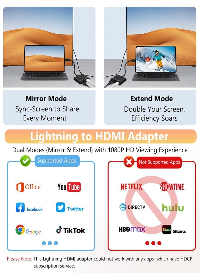 Microwoo Lightning to HDMI Adapter for iPhone, [Apple MFi Certified] Digital AV Dongle,1080P Sync Screen Cable with Lightning Charging Port for iPhone, iPad to TV/Projector/Monitor No Need Power Supply - Image 3