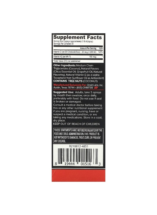 Onnit - Onnit, Plant Based Vitamin D3 with Vitamin K2, Grapefruit, 25 mcg (1,000 IU), 0.8 fl oz (24 ml) - Image 1