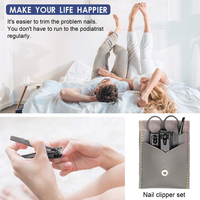 QLNE Manicure Pedicure Kit Nail Clippers Set Fingernails & Toenails Vibrissac Scissor 5 Pieces Best Care Tools for Man & Women with Travel Case (Gray/Black_A) (Gray/Black_A) - Image 5