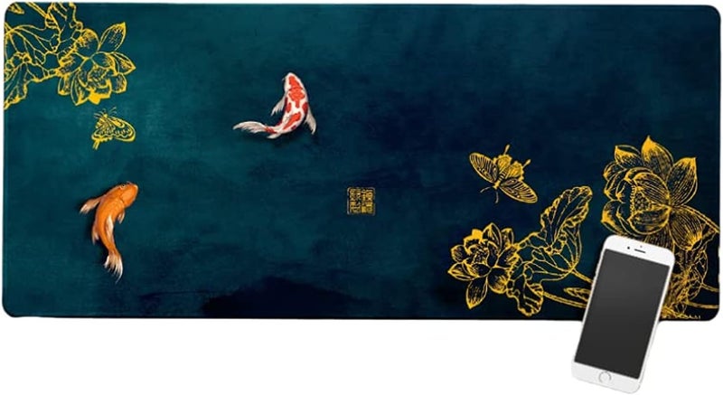 ميستي بلو لوحة ماوس ألعاب ممتدة، حصيرة مكتب كبيرة بتصميم صيني، قاعدة مطاطية غير قابلة للانزلاق مع حواف مخيطة (35.4 × 15.7 بوصة)، حصيرة ماوس لوحة مفاتيح كمبيوتر مقاومة للماء للألعاب والمكتب والمنزل - Image 1