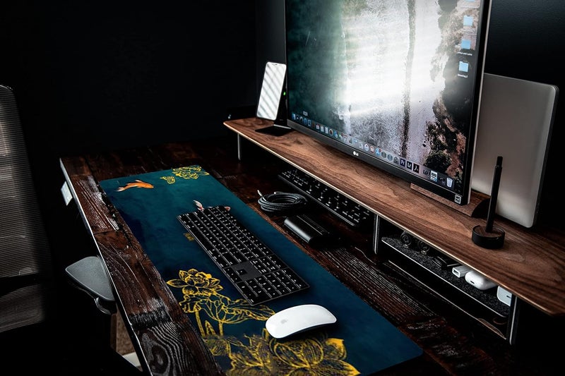 ميستي بلو لوحة ماوس ألعاب ممتدة، حصيرة مكتب كبيرة بتصميم صيني، قاعدة مطاطية غير قابلة للانزلاق مع حواف مخيطة (35.4 × 15.7 بوصة)، حصيرة ماوس لوحة مفاتيح كمبيوتر مقاومة للماء للألعاب والمكتب والمنزل - Image 2