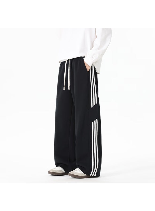 Izexx Men's Striped Casual Pants Autumn American Trendy Versatile Comfortable Loose Wide-leg Jk68 Black 2XL - Image 1